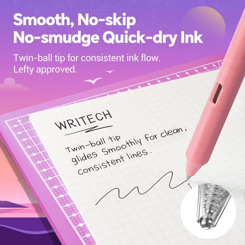WRITECH Black Ink Gel Pens: 8-Pack Retrowave 0.5Mm Fine Point Pens - Smooth Writing Silent Clicker and Refillable Perfect for School Office & Everyday Use.