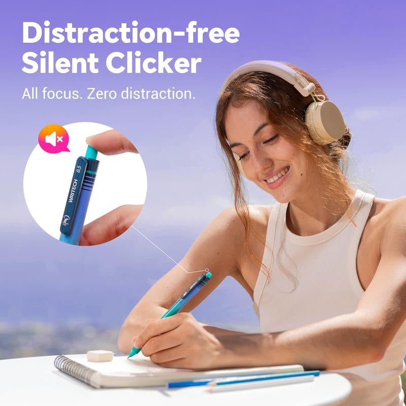 WRITECH Black Ink Gel Pens: 8-Pack Retrowave 0.5Mm Fine Point Pens - Smooth Writing Silent Clicker and Refillable Perfect for School Office & Everyday Use.