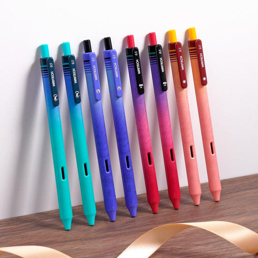 WRITECH Black Ink Gel Pens: 8-Pack Retrowave 0.5Mm Fine Point Pens - Smooth Writing Silent Clicker and Refillable Perfect for School Office & Everyday Use.
